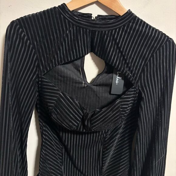 NWT Lulus Always Alluring Striped Velvet Cutout Bustier Bodysuit- Size Small - Picture 7 of 13